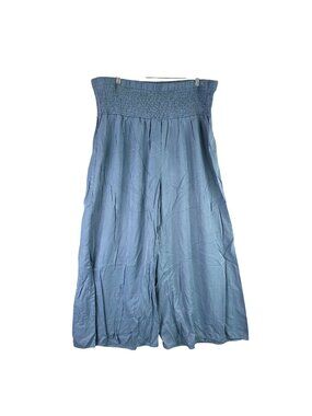 Womens Flowy Blue Wide Leg Pants Smocked Waistband 100% Polyester Size 4XL